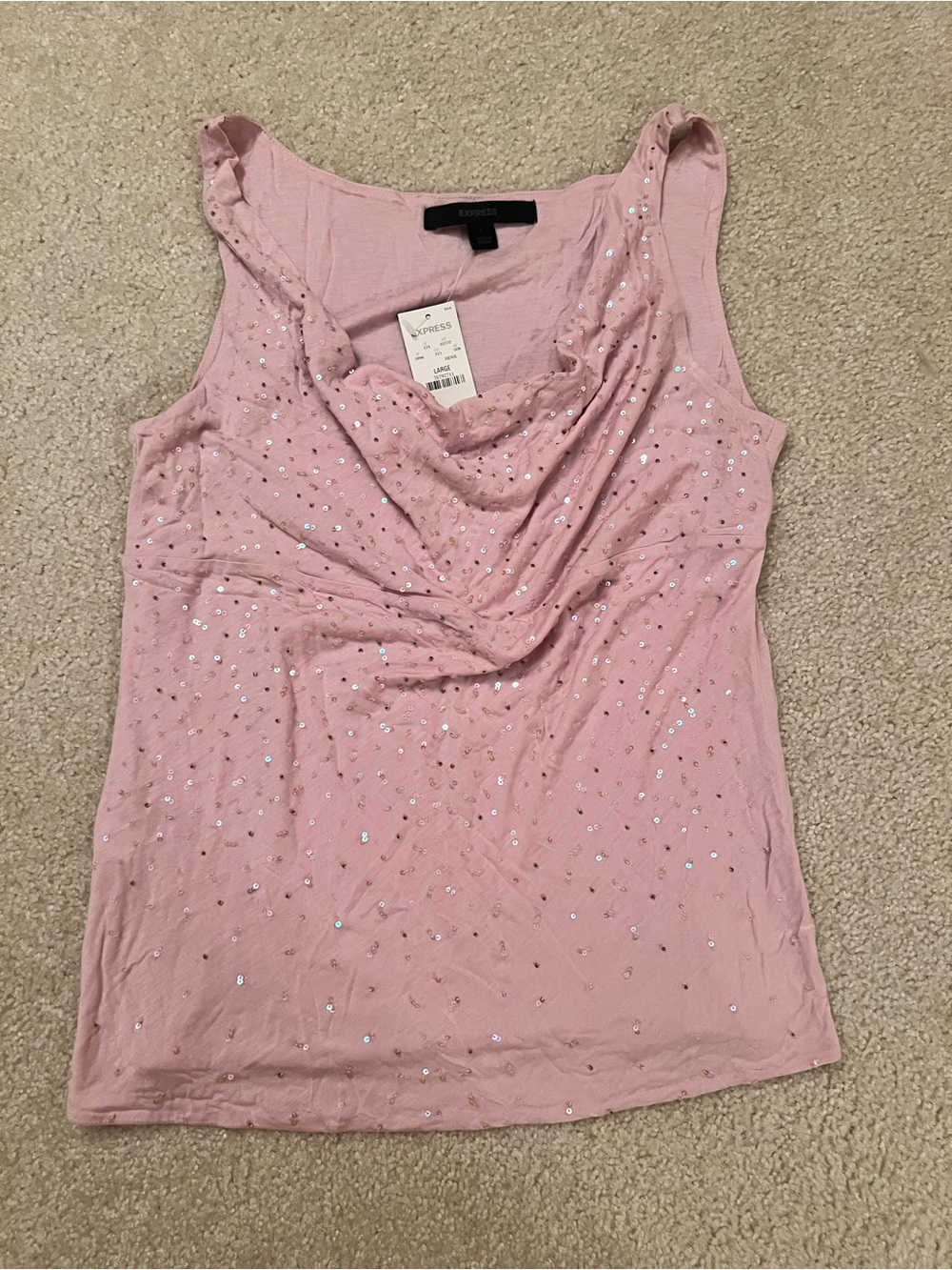 Express Pink Sequin Cowl Neck Tank